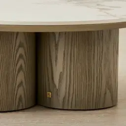 Terzetto Pandora Brown Sintered Stone Round Coffee Table Low - Medium Brown Wooden Legs
