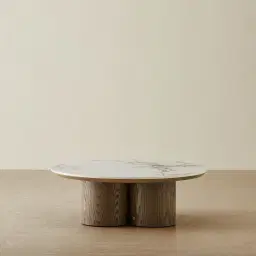 Terzetto Pandora Brown Sintered Stone Round Coffee Table Low - Medium Brown Wooden Legs