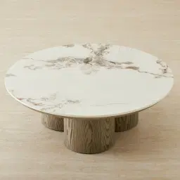 Terzetto Pandora Brown Sintered Stone Round Coffee Table Low - Medium Brown Wooden Legs