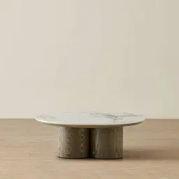 Terzetto Pandora Brown Sintered Stone Round Coffee Table Low - Medium Brown Wooden Legs