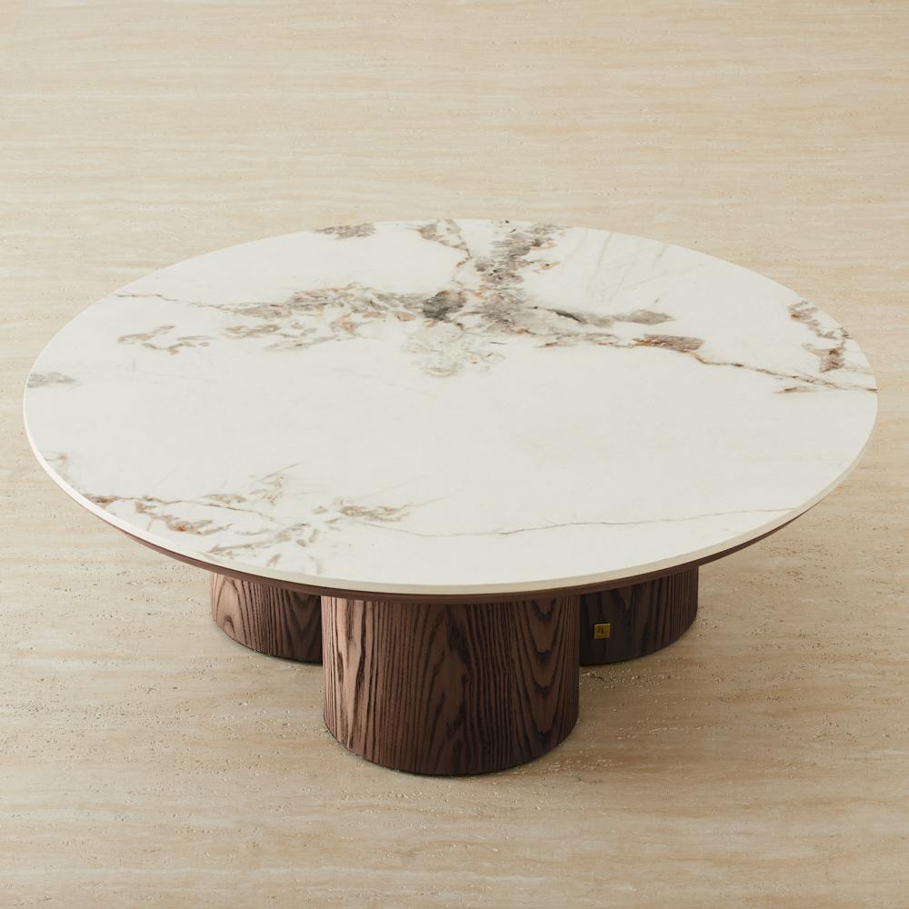 Terzetto Pandora Brown Sintered Stone Round Coffee Table Low - Dark Brown Ash Legs