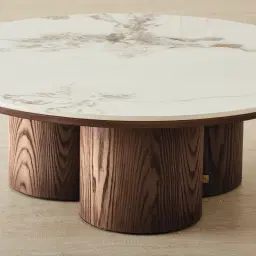 Terzetto Pandora Brown Sintered Stone Round Coffee Table Low - Dark Brown Ash Legs