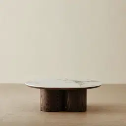 Terzetto Pandora Brown Sintered Stone Round Coffee Table Low - Dark Brown Ash Legs