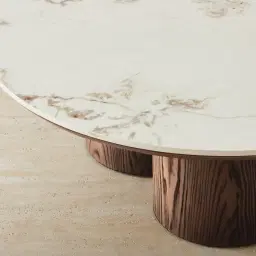 Terzetto Pandora Brown Sintered Stone Round Coffee Table Low - Dark Brown Ash Legs