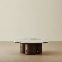 Terzetto Pandora Brown Sintered Stone Round Coffee Table Low - Dark Brown Ash Legs