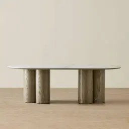 Terzetto Pandora Brown Sintered Stone Curved Dining Table- Medium Brown Wooden Legs 240x120cm