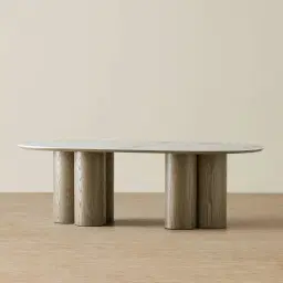 Terzetto Pandora Brown Sintered Stone Curved Dining Table- Medium Brown Wooden Legs 240x120cm
