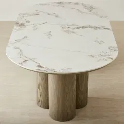 Terzetto Pandora Brown Sintered Stone Curved Dining Table- Medium Brown Wooden Legs 240x120cm