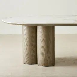 Terzetto Pandora Brown Sintered Stone Curved Dining Table- Medium Brown Wooden Legs 240x120cm