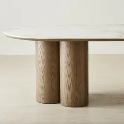 Terzetto Pandora Brown Sintered Stone Curved Dining Table- Medium Brown Wooden Legs