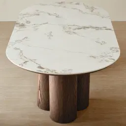 Terzetto Pandora Brown Sintered Stone Curved Dining Table - Dark Brown Ash Legs