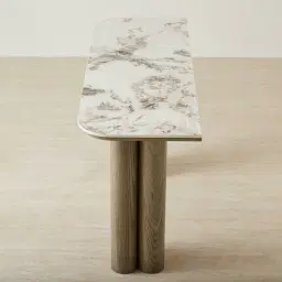 Terzetto Pandora Brown Sintered Stone Console Table - Medium Brown Wooden Legs