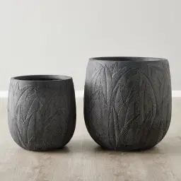 Aavah Black Wash Fibre Clay Planter - Set of 2