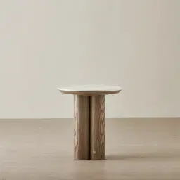 Terzetto Pandora Brown Sintered Stone Round Side Table - Medium Brown Wooden Legs