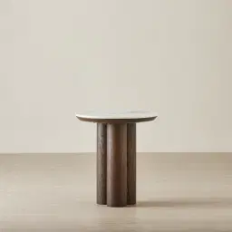 Terzetto Pandora Brown Sintered Stone Round Side Table - Dark Brown Ash Legs