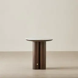 Terzetto Pandora Brown Sintered Stone Round Side Table - Dark Brown Ash Legs