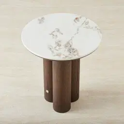 Terzetto Pandora Brown Sintered Stone Round Side Table - Dark Brown Ash Legs