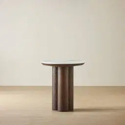 Terzetto Pandora Brown Sintered Stone Round Side Table - Dark Brown Ash Legs