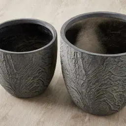 Delinda Black Wash Fibre Clay Planter - Set of 2	