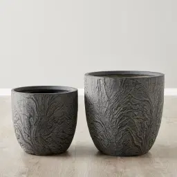Delinda Black Wash Fibre Clay Planter - Set of 2	