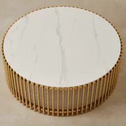 Amaya White Sintered Stone Coffee Table - Polished Gold Legs