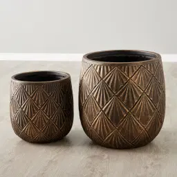 Zariah Black and Gold Fibre Clay Planter - Set of 2