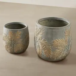 Ahmaya Brass Washed Fibre Clay Planter - Set of 2
