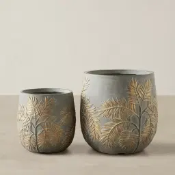 Ahmaya Brass Washed Fibre Clay Planter - Set of 2