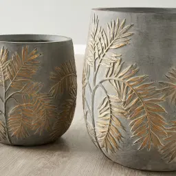 Ahmaya Brass Washed Fibre Clay Planter - Set of 2