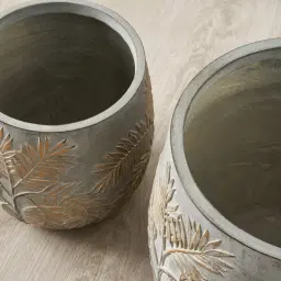 Ahmaya Brass Washed Fibre Clay Planter - Set of 2