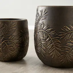 Ahmaya Black and Gold Fibre Clay Planter - Set of 2