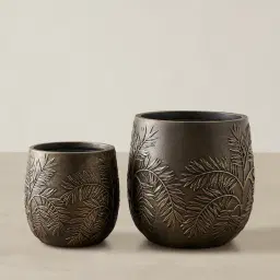 Ahmaya Black and Gold Fibre Clay Planter - Set of 2