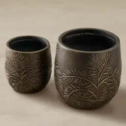 Ahmaya Black and Gold Fibre Clay Planter - Set of 2