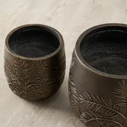 Ahmaya Black and Gold Fibre Clay Planter - Set of 2