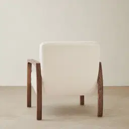 Astrid Chantilly White Fabric Wood Armchair - Maple Brown Legs