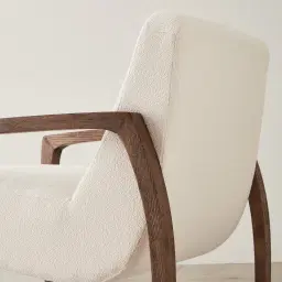 Astrid Chantilly White Fabric Wood Armchair - Maple Brown Legs