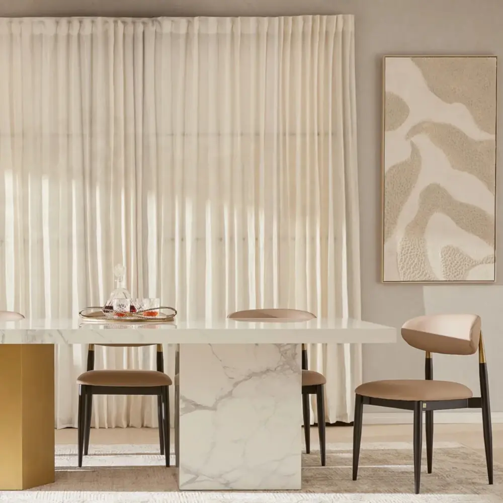 Thames Polished White Sintered Stone Dining Table