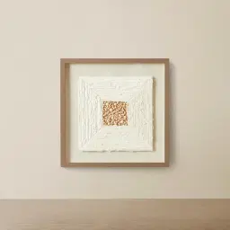 Paper Pulp And Wooden Bead Shadow Box with Light Brown Frame