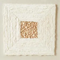 Paper Pulp And Wooden Bead Shadow Box with Light Brown Frame