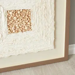 Paper Pulp And Wooden Bead Shadow Box with Light Brown Frame