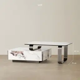 Marbella 2-Layered Cold Calacatta White Sintered Stone Coffee Table - Black Nickel Frame