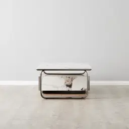 Marbella 2-Layered Cold Calacatta White Sintered Stone Coffee Table - Black Nickel Frame