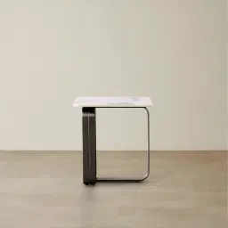 Marbella Cold Calacatta White Sintered Stone Side Table - Black Nickel Frame