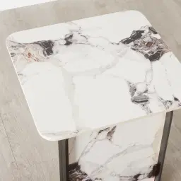 Marbella Cold Calacatta White Sintered Stone Side Table - Black Nickel Frame