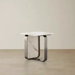 Marbella Cold Calacatta White Sintered Stone Side Table - Black Nickel Frame