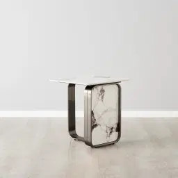 Marbella Cold Calacatta White Sintered Stone Side Table - Black Nickel Frame