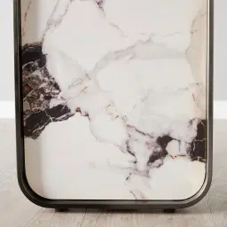 Marbella Cold Calacatta White Sintered Stone Side Table - Black Nickel Frame