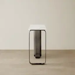 Marbella Cold Calacatta White Sintered Stone Console Table - Black Nickel Frame