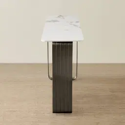 Marbella Cold Calacatta White Sintered Stone Console Table - Black Nickel Frame