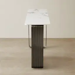 Marbella Cold Calacatta White Sintered Stone Console Table - Black Nickel Frame